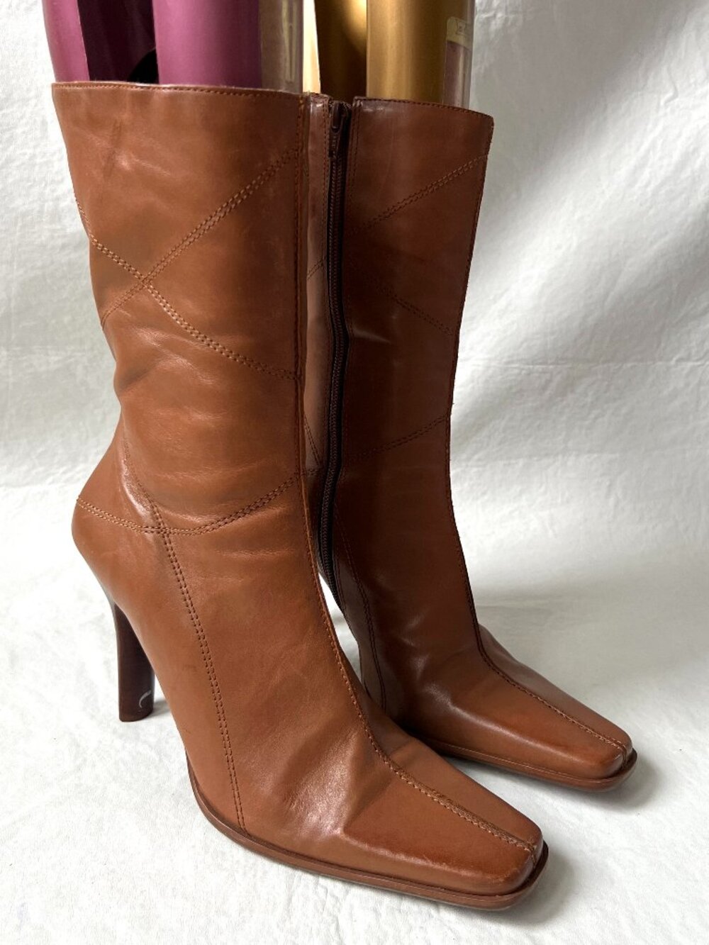Vintage y2k boots Diba womens 10 brown leather mid calf stiletto high heel zip